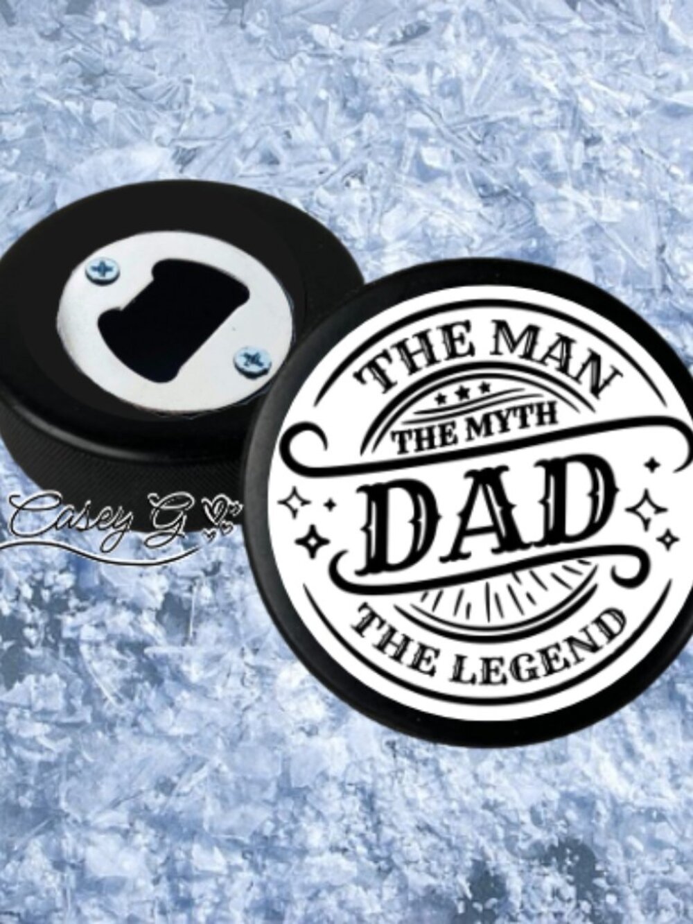 NEW*DAD*The Man, The Myth, The Legend*Hockey Puck Bottle Opener*Father's Day